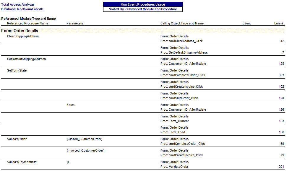 Microsoft Access Module Procedure Usage, Where Non-Event Procedures are Called From