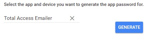 Generate Google App Password for Total Access Emailer