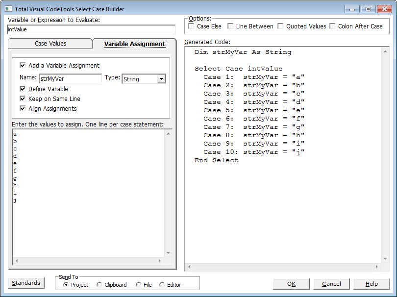 Select Case Builder Variable Assignment