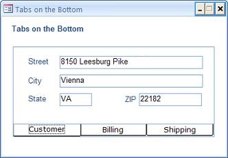 Microsoft Access tabs on the bottom