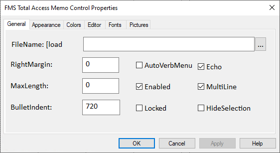 Total Access Memo Control Properties