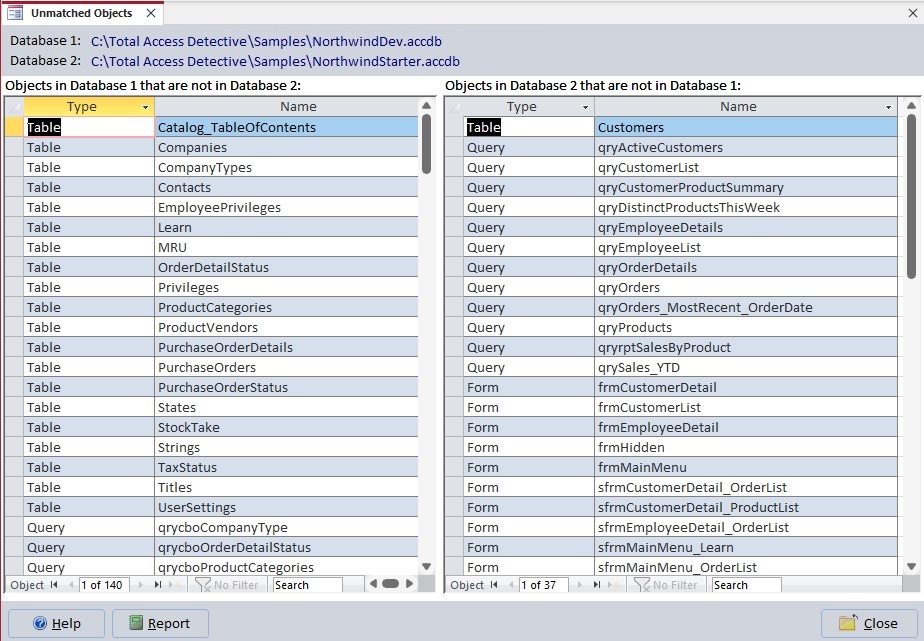 Objects in One Access Database but Not the Other Objects in One Access Database but Not the Other